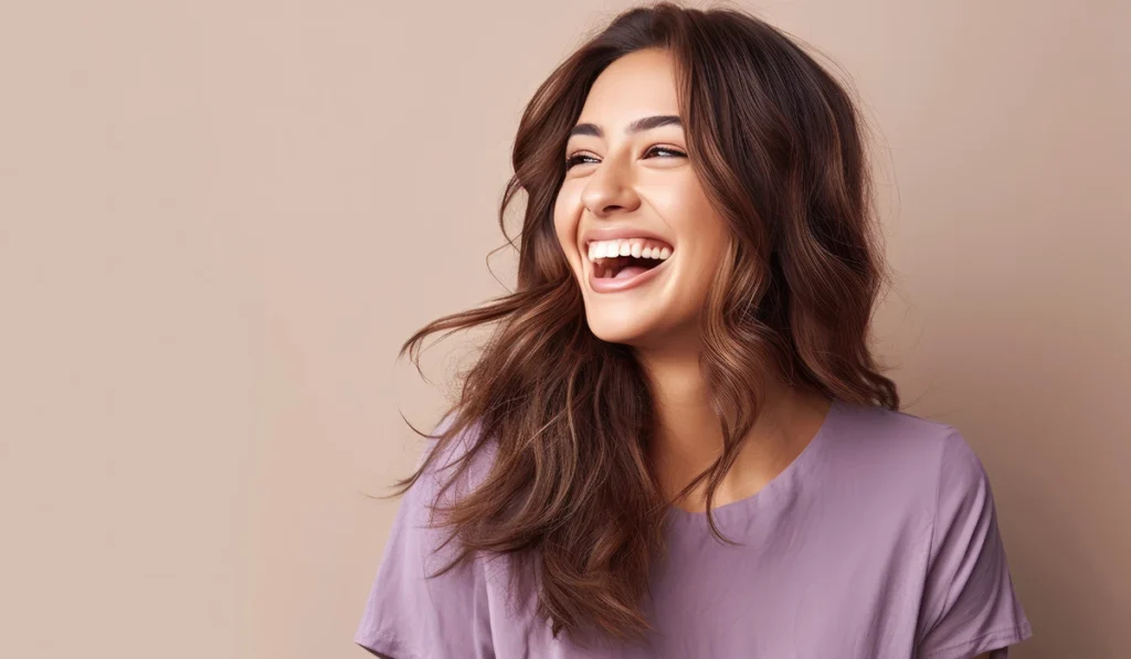 A person laughing with a natural, youthful appearance, highlighting the restored volume and confidence provided by dermal fillers.